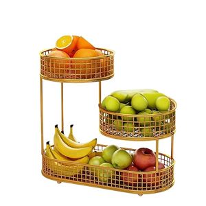 Cesta de Frutas Metálica Ovalada de Tres Niveles, Estante de Almacenamiento Vertical, Moderno Soporte para Alimentos de Cocina, Diseño Apilable - Product Image 2