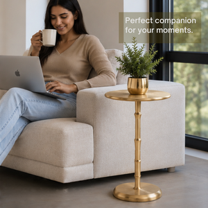 Modern <b>Gold</b> Metal Round <b>Side</b> <b>Table</b> with Sculpted Pedestal Base, Accent End <b>Table</b> for Living Room, Bedroom & Home, office Decor - Product Image 4