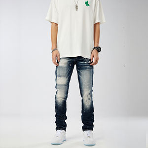 Jeans en denim vintage droits pour femmes et hommes, en coton, avec logo frontal, ODM, haute qualité, prix bas, vente en gros - Product Image 5