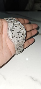 Full Iced Out Moissanite Diamond White Tone Automatic <b>Watch</b> Luxury Hip Hop Stainless Steel Round <b>Arabic</b> Dial Mens WristWatch - Product Image 2