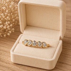 Anillo de compromiso de oro macizo de 10K, 14K, 18K con diamante cultivado en laboratorio de 5 corazones, certificado por IGI, para mujer, color E, VVS, 0.45 CT, estilo minimalista. - Product Image 3