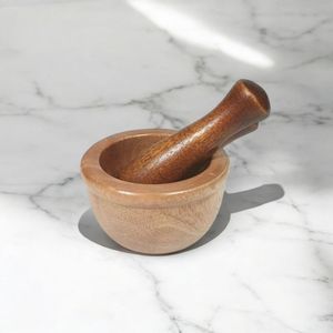 Mortero y Pilón de Madera de Calidad de Exportación, Hechos a Mano, Tradicionales, para Moler Especias, Juego de Utensilios de Cocina - Product Image 5
