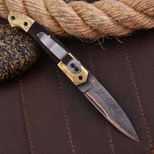 Nouveauté : Couteau pliant OEM en cuivre Damas avec pommelle en laiton gravée, manche en bois de rose, couteau de poche EDC pour la chasse et le camping - Product Image 2