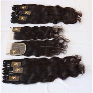 Vente en gros de paquets de cheveux bruts brésiliens avec fermeture frontale transparente Hd, extension de cheveux vierges à cuticules alignées - Product Image 1