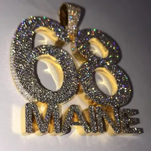 Pendentif personnalisé en moissanite, collier avec numéro et lettre sertis de pierres, plaqué or, argent 925, vintage, unisexe, bijoux de fête - Product Image 1