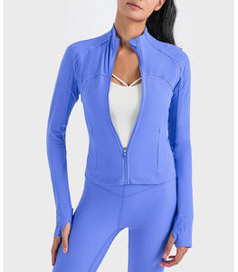 Summer New Zipper Yoga Jacket Long Sleeve Sports <b>Top</b> with <b>Thumb</b> <b>Holes</b> Lightweight Breathable Womens Clothing for Outdoor Running - Product Image 5