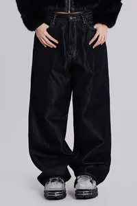 Jean en denim ample et droit pour femme, taille haute, style streetwear, modèle 2507DW, respirant, brodé, vintage, style décontracté d'été, coupe complète - Product Image 3