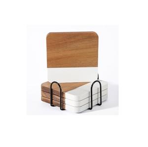 Solid White Marble Coasters for Drinks with Iron Holder Stand Set of 5 for <b>Drinking</b> <b>Glasses</b> Tabletop Protection for Table Type - Product Image 6