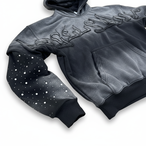 2026 Wholesale Best Men's Black Hooded Zip-Up washed Hoodie custom distressed applique logo hoodie for men - Product Image 3