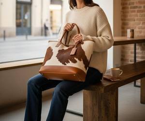 Sac fourre-tout vintage pour femme en cuir véritable avec fourrure, fermeture éclair, détails brodés, mode automne, qualité supérieure LHTB-0088 - Product Image 6