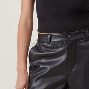 Shorts en cuir noir taille mi-haute pour femme, coupe ajustée, haute qualité, pour l'été, fitness, vente en gros, OEM - Product Image 5