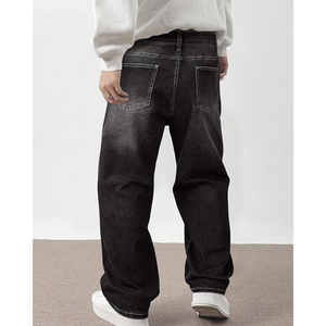 Jean en denim noir délavé coupe large pour homme, style vintage, couleur unie, coupe ample, streetwear, décontracté, pour soirée - Product Image 2
