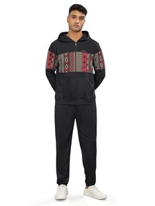Sudadera con Capucha y Cierre de Cremallera para Hombre Buhman, Estampado Geométrico, Manga Larga, Informal, para Otoño, con Bolsillos Laterales - Product Image 2