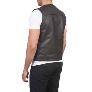 Gilet en cuir noir classique vintage, vêtement de travail durable pour activités de plein air, mode et usage quotidien, technique de teinture unie 2026 - Product Image 5