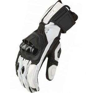 Guantes de Carreras de Dedo Completo de Cuero Negro con Paneles Blancos, Cierre de Gancho y Bucle, Correa de Muñeca Ajustable para Motocross - Product Image 6