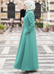Vestido Abaya Maxi Modesto para Mujer, Manga Larga, Cinturón, Cuello Camisero, Poliéster Sólido, Uso Diario - Product Image 2