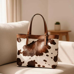 Sac fourre-tout en cuir de vachette pleine fleur avec fermeture éclair et broderie, couleur unie, pour femme, sac à bandoulière décontracté, qualité supérieure - Product Image 1