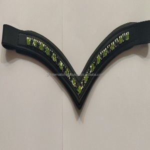 ช่องหนังรูปม้าเป็นรูปตัววีสีดำสุดหรูมีสายสร้อยไข่มุกสีเขียว - Product Image 5