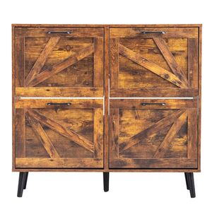 Scarpiera Monofacciale con 4 Cassetti Ribaltabili in Metallo Nero e Legno Massello, Design a Porta Scorrevole in Plastica Nera - Product Image 3