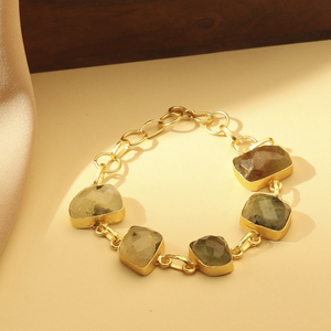สร้อยข้อมือชุบทอง 14K ดีไซน์เรขาคณิต ประดับเพชรแบบฝังขอบ โซ่เชื่อมต่อ สไตล์โบฮีเมียน ของขวัญเครื่องประดับสุดอินเทรนด์ - Product Image 1