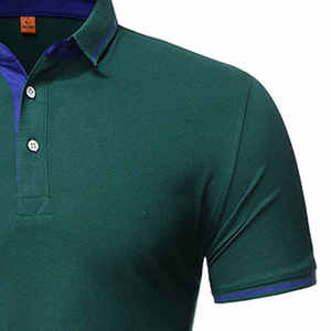 Men's Black Cotton Pique Polo Shirt Short Sleeve Solid Color Casual Button <b>Down</b> Design Breathable Knitted Fabric Regular Fit - Product Image 6