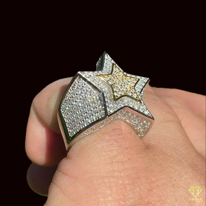 Bague étoile audacieuse à plusieurs couches avec diamant moissanite rond, entièrement sertie, bicolore, bijou de luxe géométrique et affirmé - Product Image 6