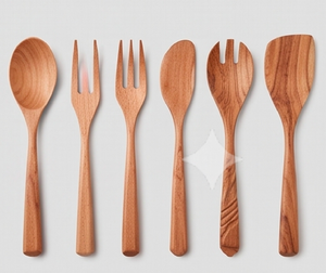 Wooden <b>Cutlery</b> <b>Set</b> Serving Spoons Fork Minimalist Design <b>Reusable</b> Natural Wood Finish For Camping Tableware And Kitchenware - Product Image 1