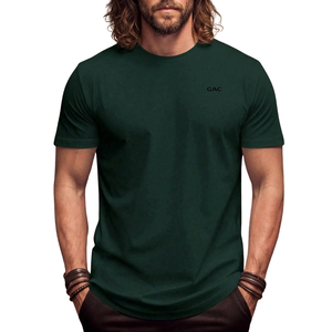 T-shirt décontracté pour homme, vert foncé, col rond, manches courtes, écologique, respirant, 100 % coton jersey, confortable, uni - Product Image 1