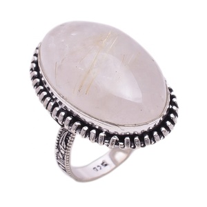 แหวนเงินแท้ 925 ชุบออกซิไดซ์ ขนาด 25x16 มม. ประดับด้วยรูไทล์สีทองรูปไข่ เหมาะสำหรับงานปาร์ตี้ - Product Image 1