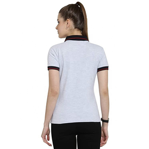 Polo à manches courtes gris clair pour femme, couleur unie, respirant, tricoté, décontracté, haut de sport - Product Image 5