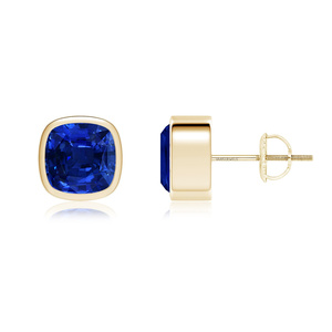 Pendientes de Zafiro Corte Cojín en Oro de 10K, 14K, 18K y Plata 925, 935 para Mujer, con Engaste de Bisel, Ideales para Boda - Product Image 1