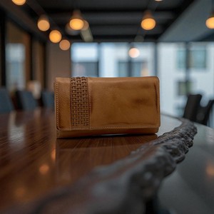 Leather Hand Weaving Genuine Leather <b>Long</b> <b>Wallet</b> Handmade Fold Closure Minimalist Panelled Design Unisex Daily Use - Product Image 1
