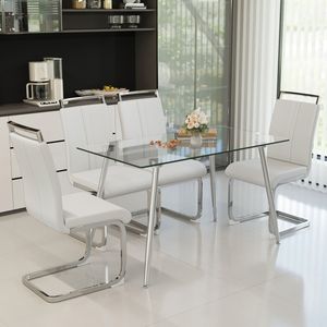 Set Tavolo da Pranzo Moderno in Vetro da 51 Pollici per 4 Persone con Gambe Placcate Argento, Set Sedie da Cucina, Rettangolare, Resistente e Elegante - Product Image 2