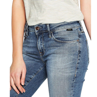 Jean en denim droit délavé pour femme, coupe classique, en coton, extensible, imperméable et respirant, bleu