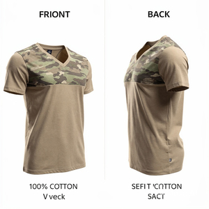 เสื้อยืดคอกวีสีเขียวมะกอกสำหรับผู้ชาย แขนสั้น ลายพราง สไตล์ลำลอง ผ้าเจอร์ซีย์คอตตอน 100% ทรงปกติ น้ำหนักเบา - Product Image 6