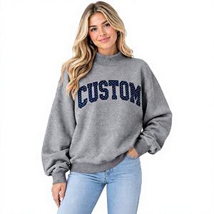 Sudadera Verde de Cuello Redondo para Mujer, Hombros Caídos, Manga Larga, Estampado de Letras, Top Casual de Otoño con Cuello Simulado - Product Image 6
