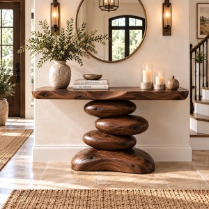 Console moderne artisanale en bois massif, table de porche, cloison de séparation, décoration murale pour gîte, et plusieurs tabourets longs pour l'arrière du canapé - Product Image 4