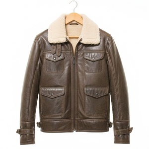 Veste en cuir d'agneau doublée de fourrure, style bomber, livraison rapide, confortable, pour homme, en vente - Product Image 1