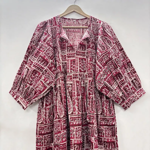 Vestido Midi Casual de Mujer, Tejido 100% Algodón, Liso, Manga Corta, Cintura Imperio, Estilo Babydoll, Oversize, Cuello en V, Funcional para Uso Diario - Product Image 5