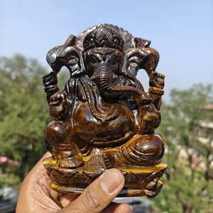 Estatua de Ganesha Tallada a Mano en Ojo de Tigre Amarillo, Figura Religiosa, Diosa Hindú, Decoración para el Hogar - Product Image 1