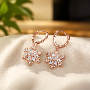 Boucles d'oreilles pendantes en forme de flocon de neige avec diamant taille marquise, plaquées or rose, en moissanite, pour femme, cadeau de fête - Product Image 1