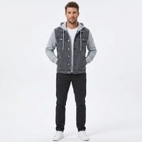 Blouson Bomber en Jean Gris pour Homme, Décontracté, Automne, Lavé, Tricoté, Imperméable, Coupe-Vent, Coupe Droite, Col Rabattu, Boutonné