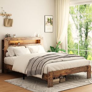 Letto Matrimoniale King Size con Struttura in Legno, Testiera Illuminata a LED e 2 Porte USB, Silenzioso, Senza Necessità di Rete a Doghe, con Vano Contenitore Integrato - Product Image 1