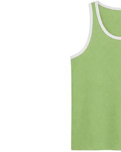 Camiseta sin mangas para hombre, personalizada, verde claro con ribete blanco, chaleco de algodón, informal, para verano, gimnasio, entrenamiento, fitness, color sólido. - Product Image 3