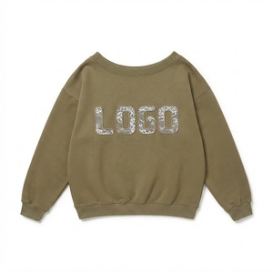 Custom Olive <b>Off</b> <b>Shoulder</b> <b>Sweatshirts</b> Wholesale Lace Applique Embroidery Hoodies Manufacturer OEM Private Label Streetwear - Product Image 5