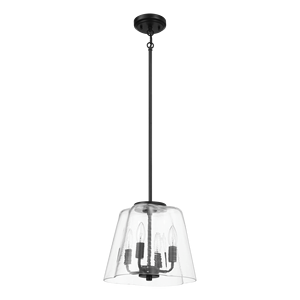 Lampadario a Sospensione a Quattro Candele con Vetro Trasparente e Finitura Nera, Elegante Chandelier per Arredamento Casa - Product Image 1