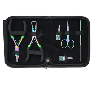 Kit de herramientas para extensiones de cabello Rainbow Stylist con alicates para extensiones MicroLink, alicates para crimpado de cuentas, separador de cabello, mini tijeras - Product Image 1