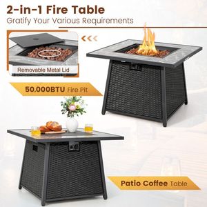 Tavolo con Braciere a Gas Propano da 35 Pollici con Rocce Laviche, Copertura in PVC e Rattan Intrecciato per Intrattenimento all'Aperto - Product Image 5