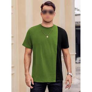 Olive Green Black Vertical Split Colorblock Slim Fit Short Sleeve Casual Crew Neck Men T <b>Shirt</b> - Product Image 2