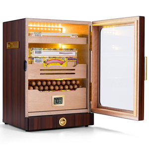 Dericsson Professional Humidor Large Capacity with High Transparency <b>Window</b> LED 3-Layer Wooden Cigar <b>Light</b> Humidification Box - Product Image 1